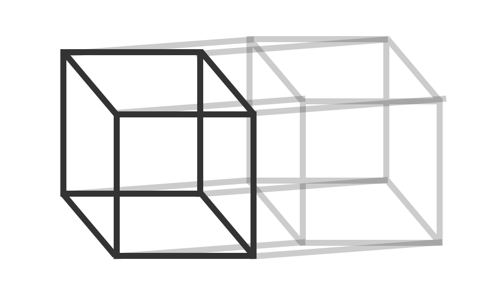Another hypercube: the second cube is further to the right and appears more like a long box.